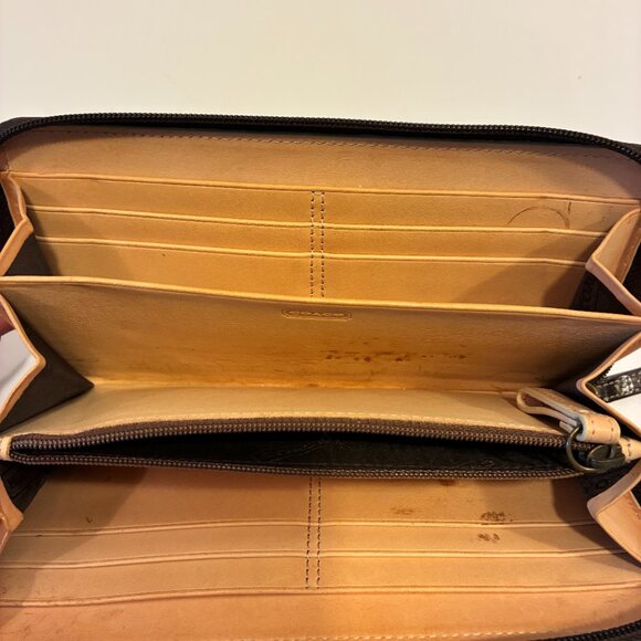 Coach Signature Stripe Zip-Around Wallet – Brown Canvas & Suede - Picture 4 of 6